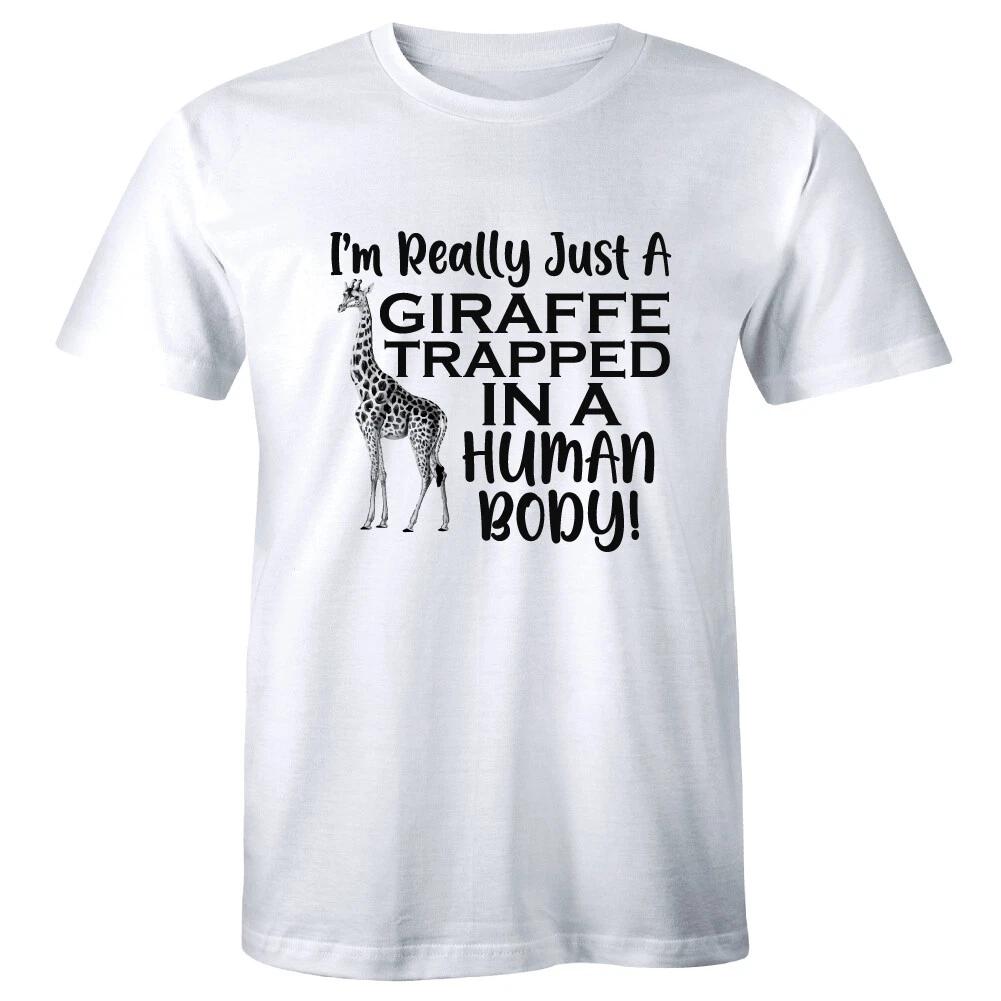 I m Really Just A Giraffe Trapped in a Human Body Funny Animal Lover Men T-Shirt L