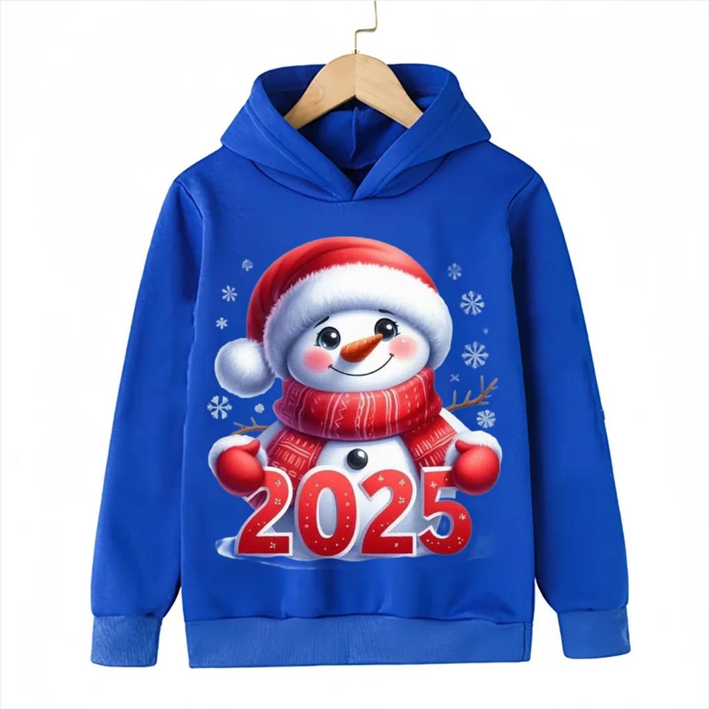2025 Christmas Cute Christmas Chimney Festival Dress Up Girl Autumn/Winter Hoodie Hoodie Suitable for Children Aged 4-14 Warm Top