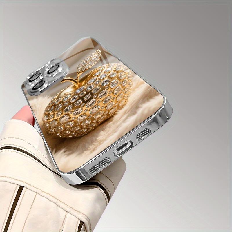 Luksusowy Złoty Diamentowy Etui na Telefon z Wzorem Jabłka, Posrebrzane Galwanicznie, do Samsung Galaxy S25 S24 S23 Ultra Plus FE