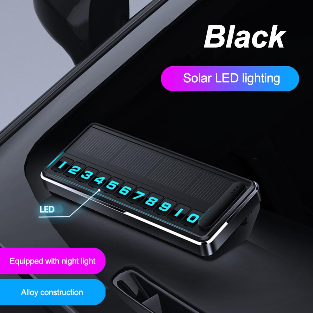 1Pc Solar Car Phone Number Plate Led Lighting Temporary Parking Card Hidden Plates Car Park Stop Multiple Number Parking Gadgets