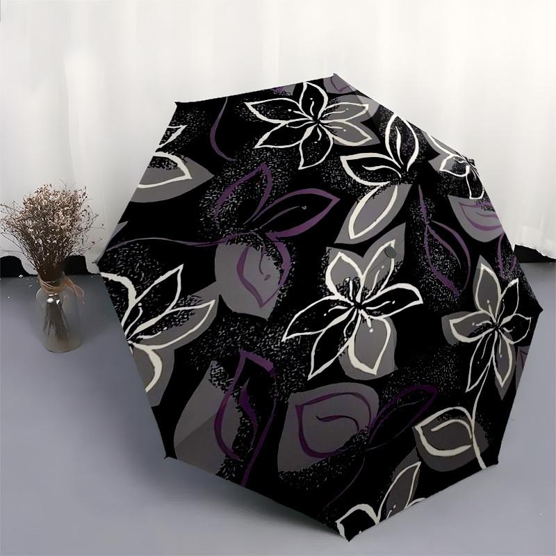 1pc Black Floral Pattern Rug Umbrella with Plastic Handle,Suitable for All Seasons Umbrellaptys26045