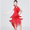 Glittering Latin Dance Dress Asymmetrical Sequins Fringe Performances Costume Breathable Polyester Stage Outfit