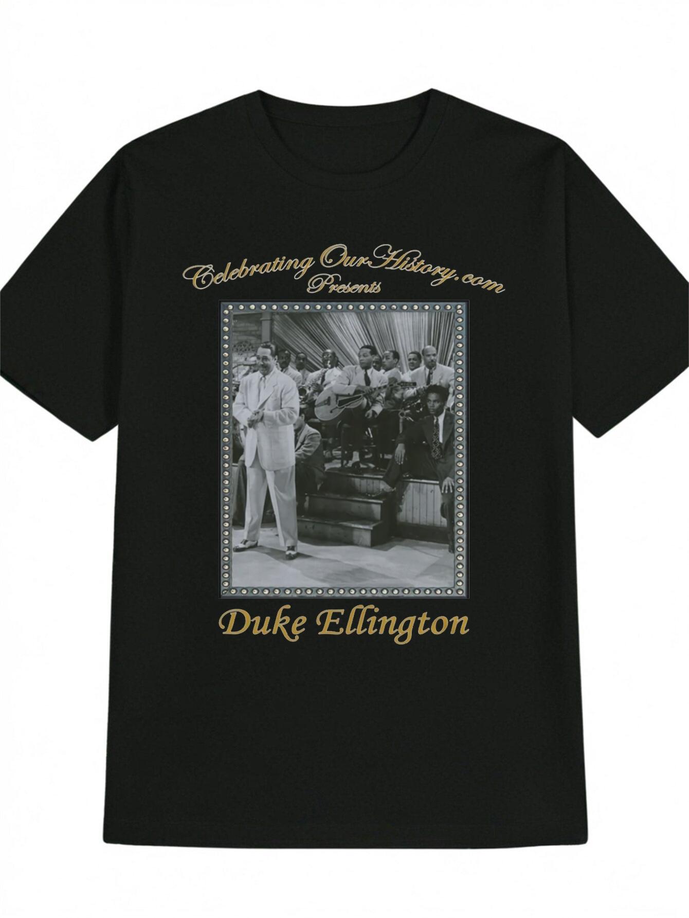 

Duke Ellington Tribute T-shirt - Black Casual Polyester Tee with Vintage Jazz Band Design XXXXL