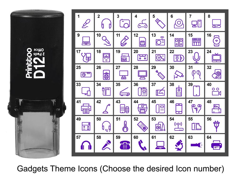 Printtoo Gadgets Theme Icons Round Rubber Stamp Self Inking Stamper 12 Mm