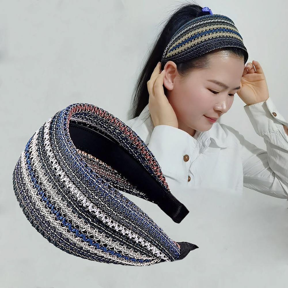 Retro Bohemia Styles Women Cloth Girl Hair Band Hair Accessories Wide Side Headband Mesh Head Hoop