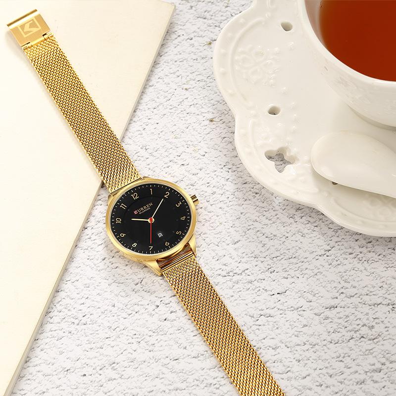 CURREN New Top Women's Watch Quartz Watches Fashion Simplicity Dial Metal Network with Casual Women's Watch