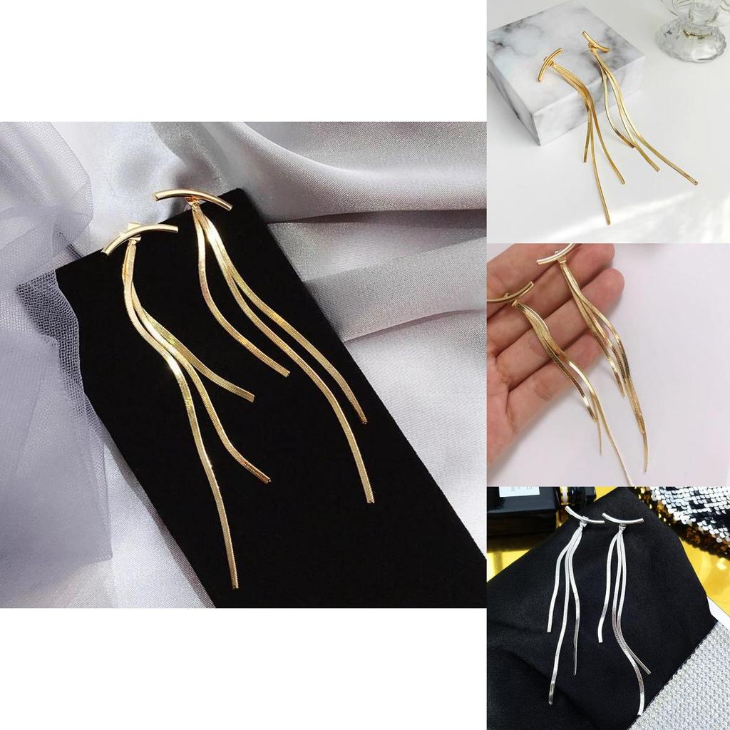 Long Alloy Earrings With Chain Tassel Design For Modern Unisex Fashion And Party Accessory