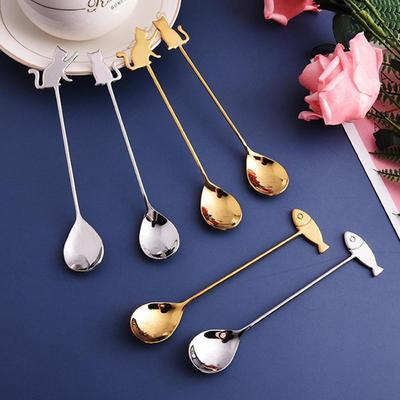Ice Cream Fish Cat Stainless Steel Drinking Stirring Tool Teaspoon Milk Spoon Coffee Accessories