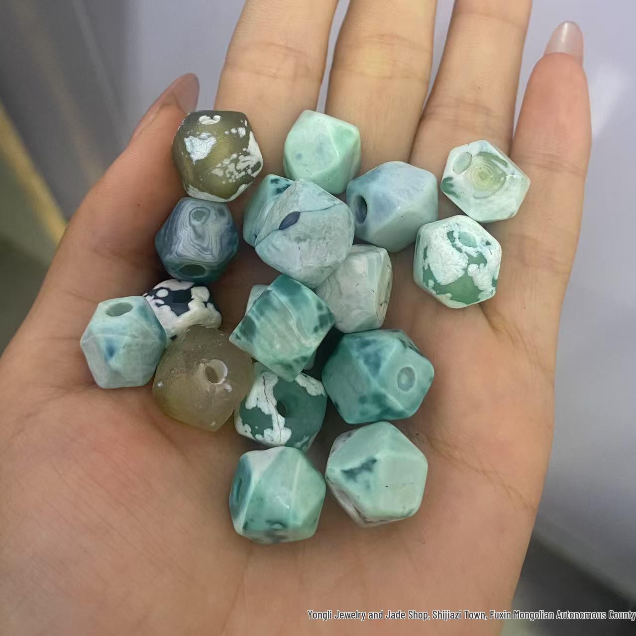 Calcified Green Agate Milk Cap Faceted Beads, 10x10mm Silk-wrapped Agate