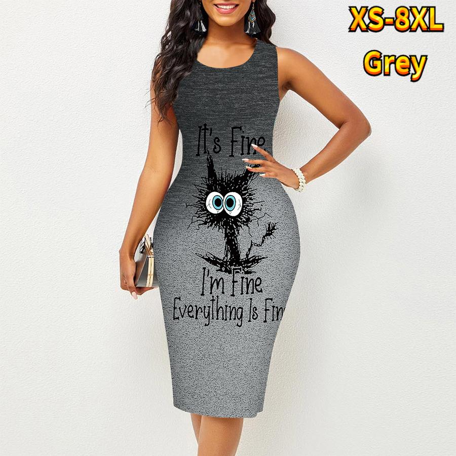 

Женское платье Sling Summer Gradient Cartoon Cat Print Dresses Tight Sleeveless Slim Fit Sexy Fashion Top Clothing 8XL темно-синий