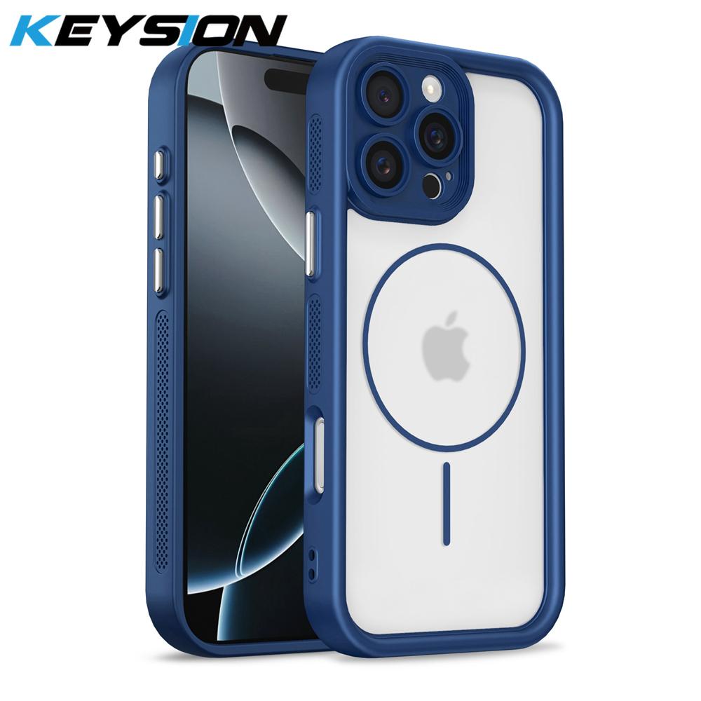 KEYSION Przezroczyste Matowe Magnetyczne Etui MagSafe do iPhone 15 16 Pro Max 16 Plus Silikon+PC Pogrubiona Ramka Odporne na Wstrząsy Pokrowiec na Telefon