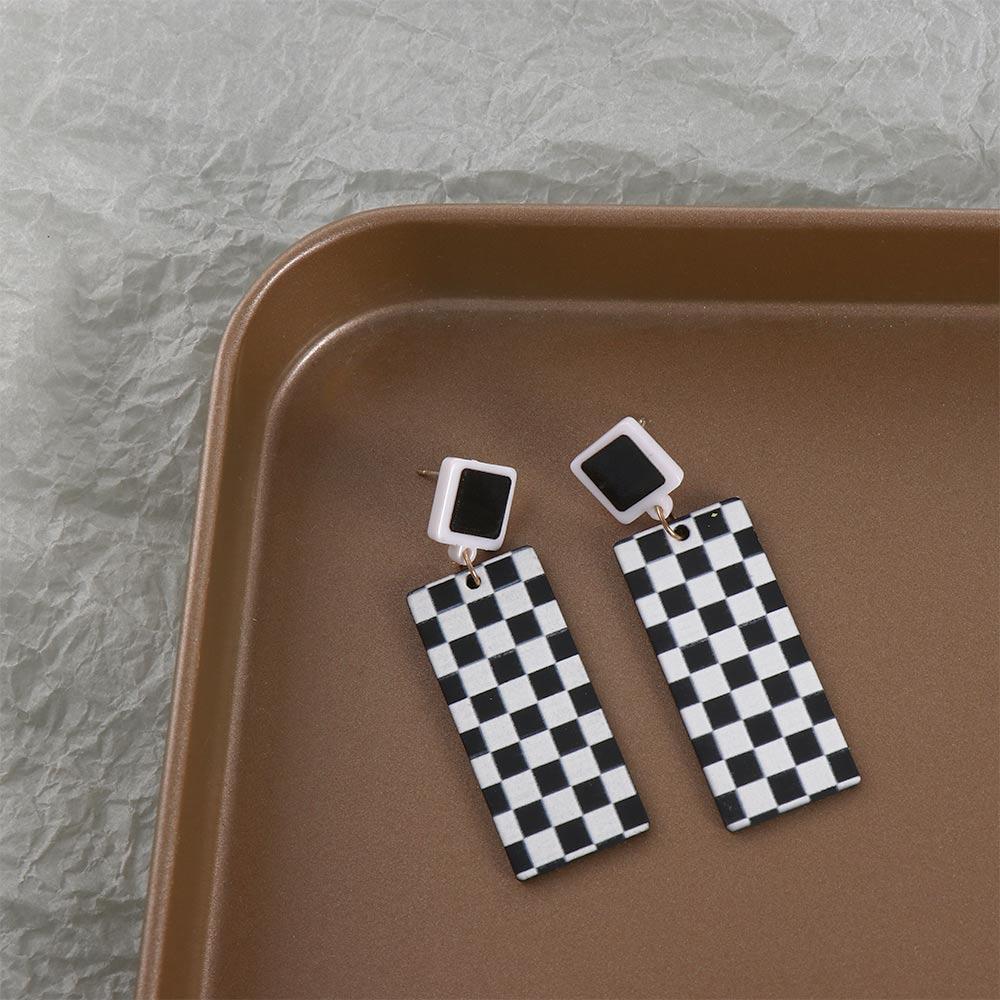 White Plaid Lattice Pattern Square Ear Studs Women Earrings Dangle Earrings Checkerboard Earrings