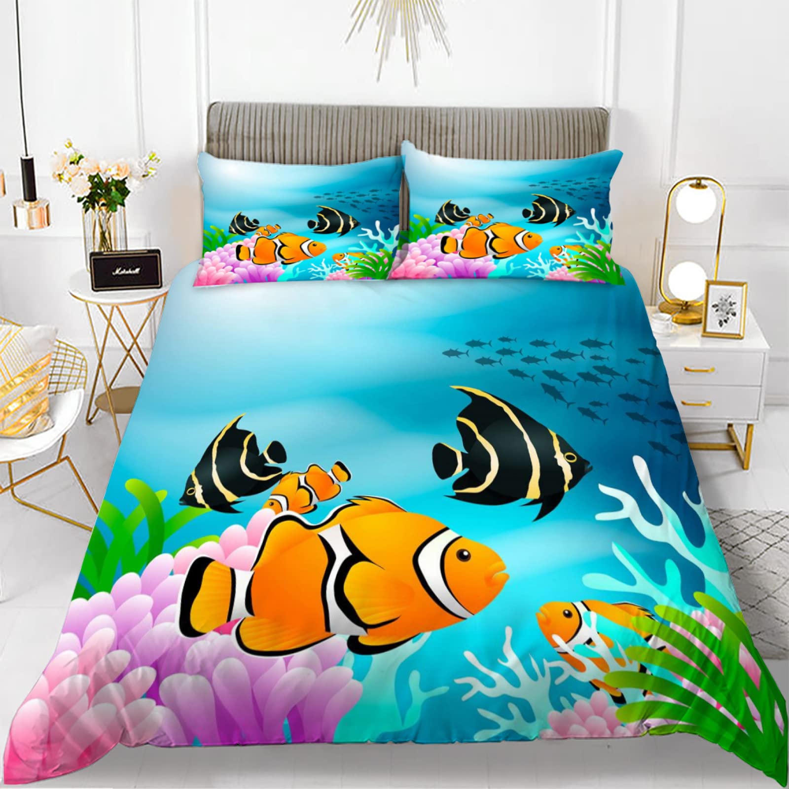 

Мультяшный Клоун Король Королева Пододеяльник Тропическая Морская Жизнь Покрывало Подводный Мир Комплект Постельного Белья Полиэстер Чехол для Одеяла EU single(135x200cm)