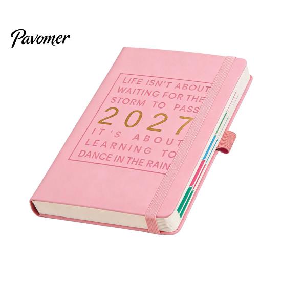 Business Notebook with Pen Holder 2027 English Weekly Planner A5, 320 Page Schedule Elastic Academic Calendar for School Band & Holder, Yearly
