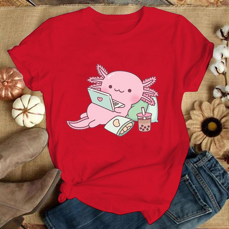 (Premium T-shirt)Hot Axolotl Printed T Shirts Casual Tops Summer Short Sleeve Harajuku T Shirts(Ship Within 24 Hours)