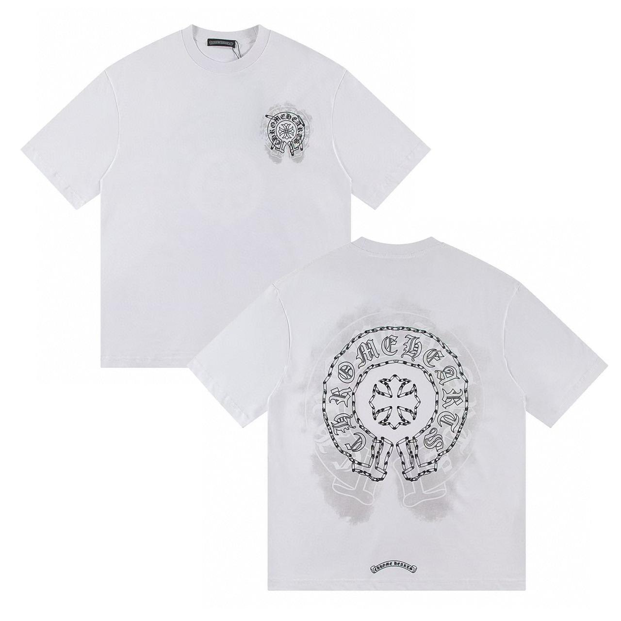 

W386 ХРОМОВАНІ СЕРДЕЧКА 2025 Літня нова високоякісна бавовняна футболка вільного крою великого розміру з круглим вирізом для пар L білий