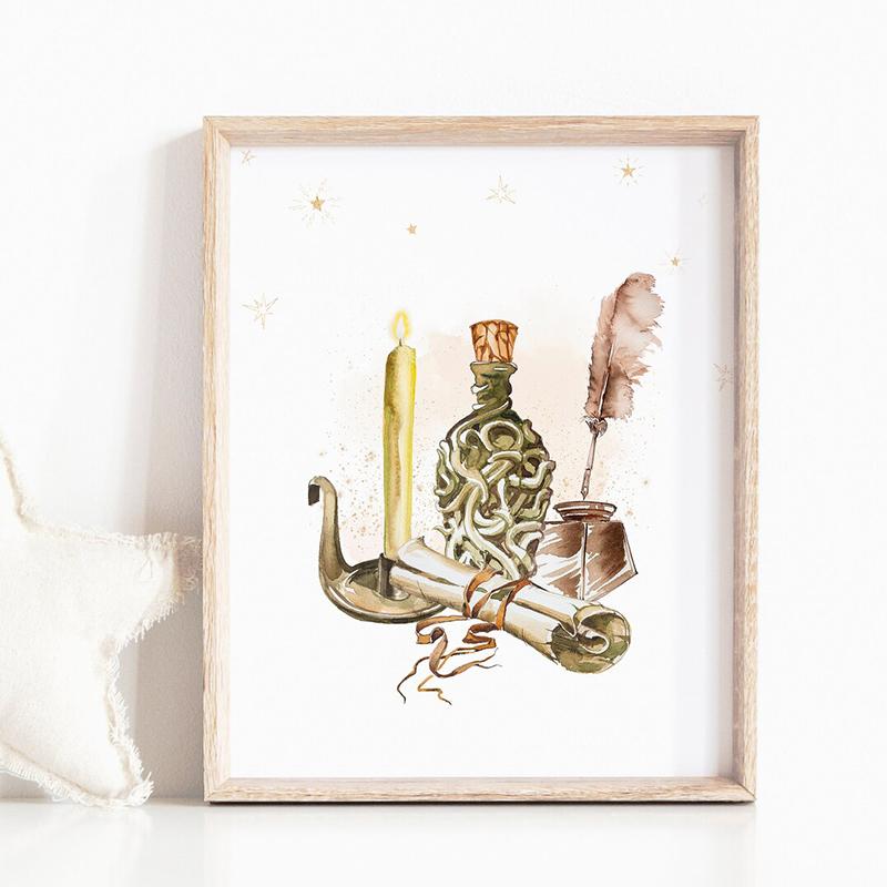 Poster de artă de perete Vrăjitor Școala de magie Carte de vrăjitorie Pălărie Imagini HD Print Pânză Pictură pentru camera copiilor Cadouri Decorarea casei Cuadros