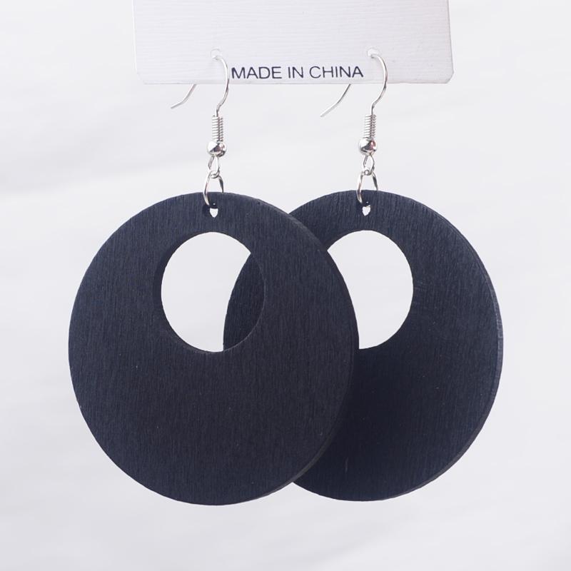Bohemian Hollow Big Round Dangle Earrings for Women Geometry Wooden Drop Earrings Wedding Party Trendy Vintage Hook Zircon Gift