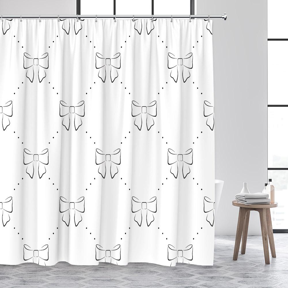 Fashion Bowknot Shower Curtains Red Pink Bow-Tie Heart Pattern Girl Gift Modern Bathroom Decorative Bath Curtain Set With Hooks