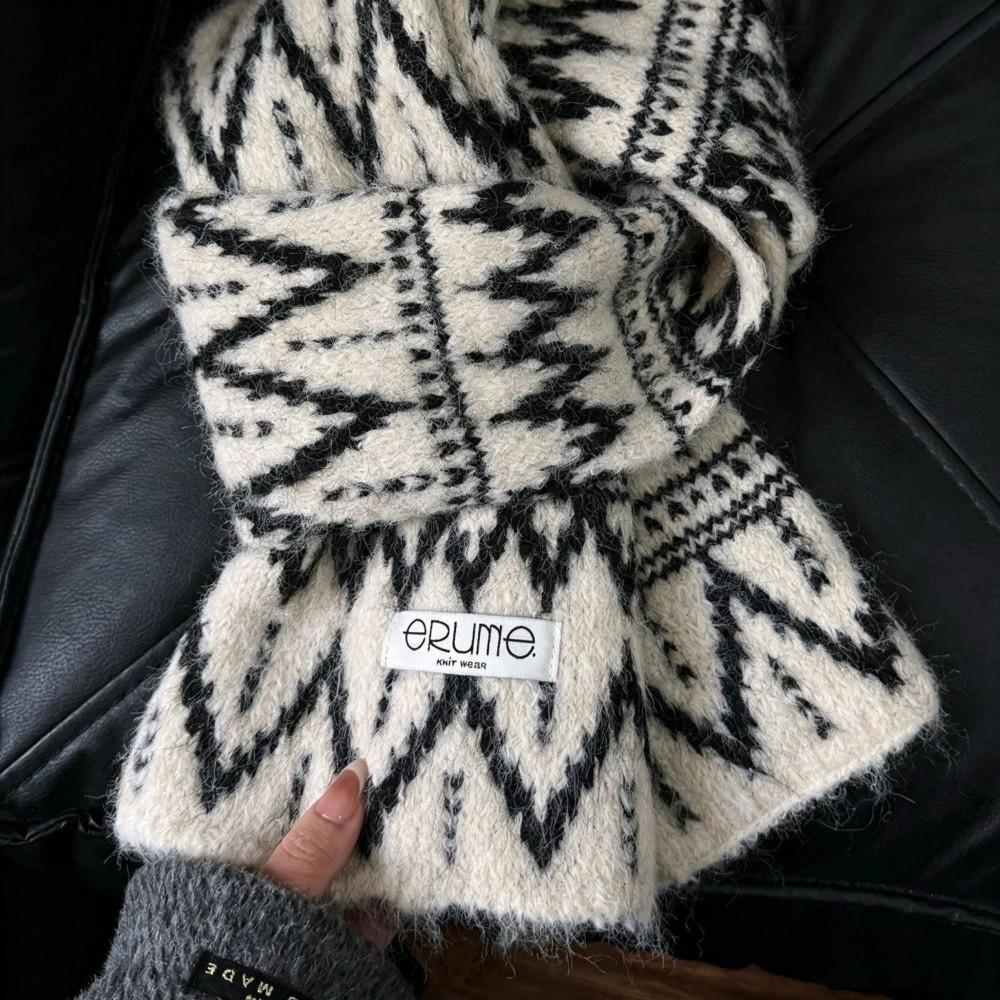 Polyester Diamond Pattern Scarf Cold Proof Fall Winter Scarf Thick Knitted Scarf Casual Wear