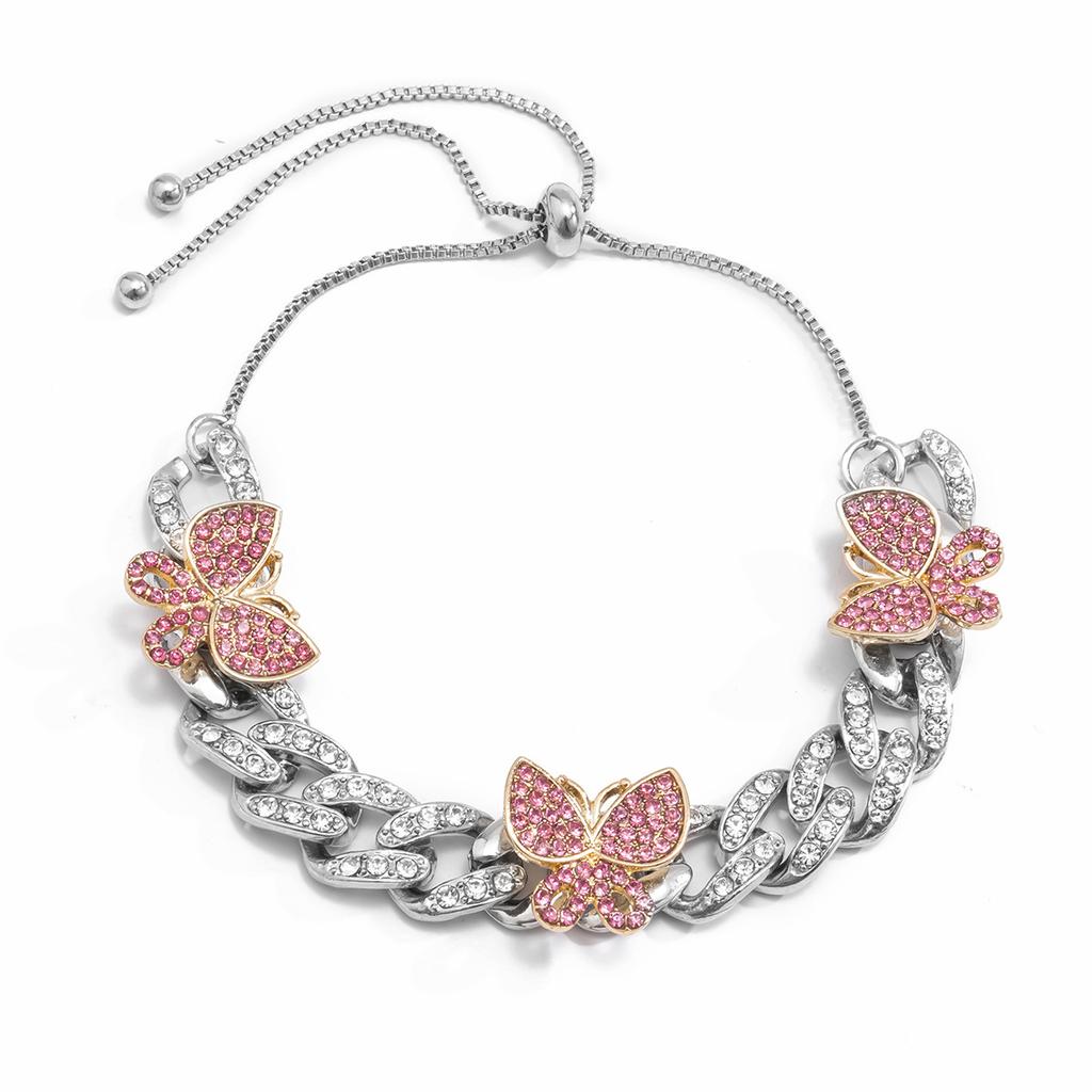 Simple Temperament Diamond-Encrusted Butterfly Anklet Female, Hip-Hop Retro Diamond-Encrusted Cuban Chain Foot Decoration