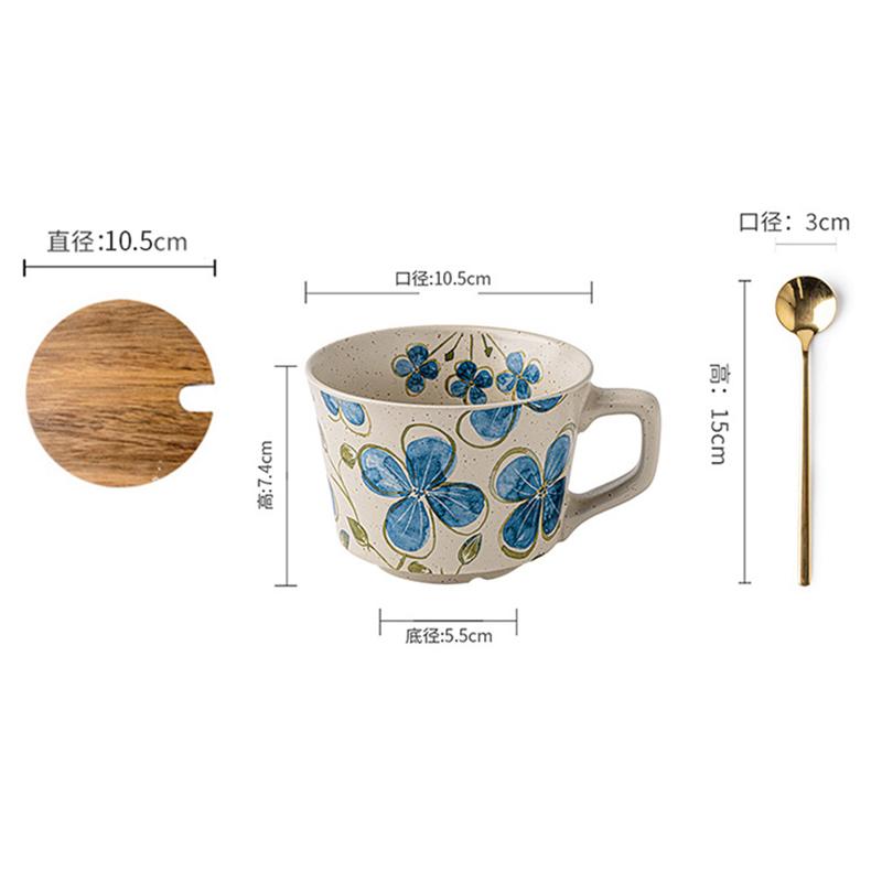 European-style Ceramic Coffee Cup with Blue Flower Design Exquisite Latte Art Coffee Mug Afternoon Tea Home Breakfast Milk Mug