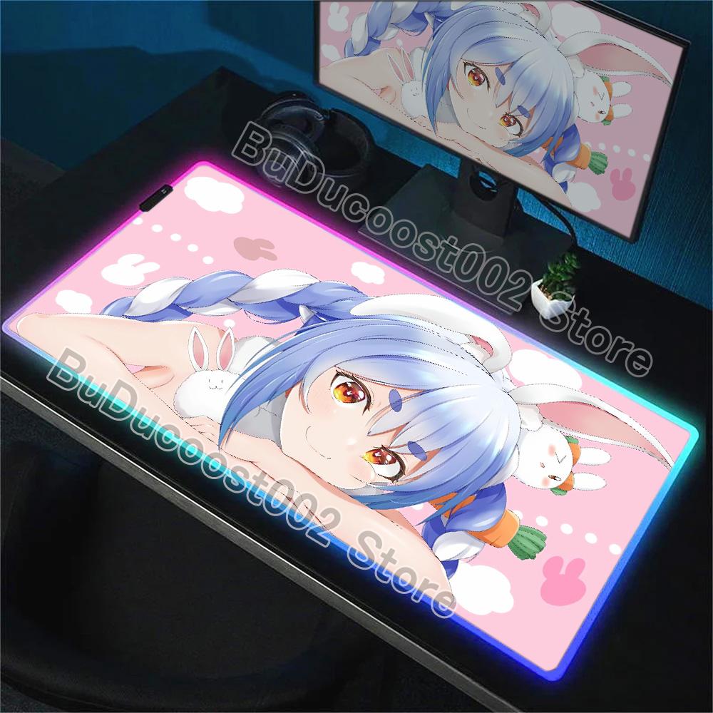 RGB Glowing Hololive Usada Pekora Mousepad Laptop Anime Girl Kawaii Table Mat Non-Slip Office Keyboard Mouse Pad Large Mouse Mat
