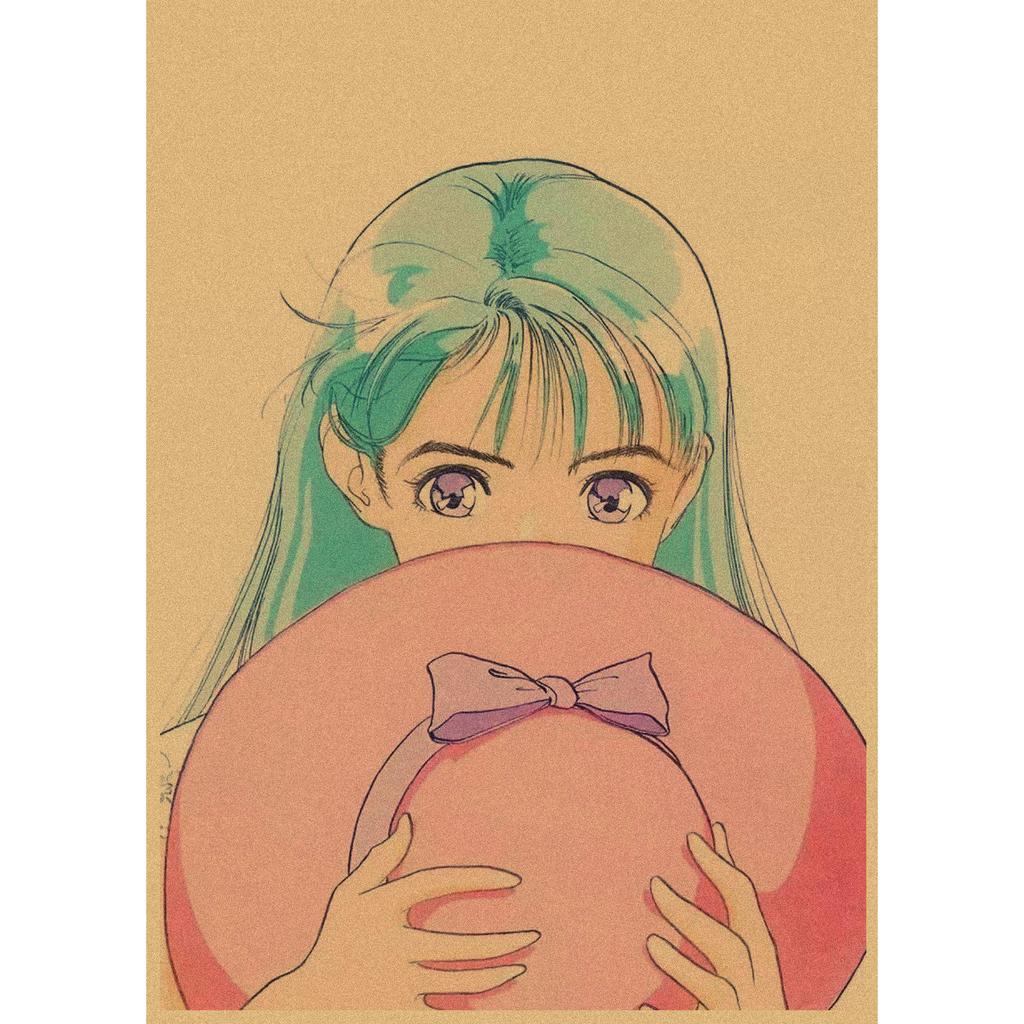 Sakura Diaries Retro Kraftpapier Manga Illustration Wandkunst