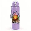 1PC Campfire Camping Scene Print 750ml Color Plastic Sports Water Bottle Leakproof Flip Straw Lid Suitable for Sports Office Home Use