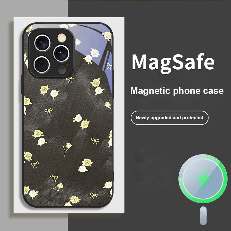 Gradient Yellow Rose For iPhone 17 Pro Max 16 E 15 14 13 Plus 12 mini 11 17 Air XR Xs Max 7 Plus Magsafe Glass Phone Case