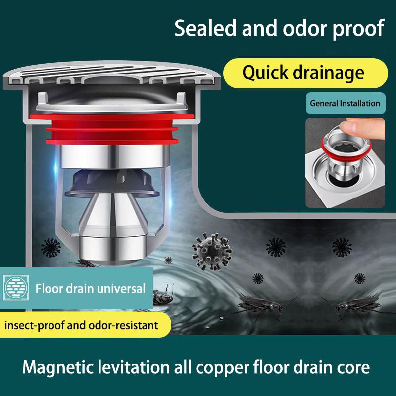Full Copper Magnetic Levitation Drain Insert Anti-backflow Odor-proof Plug Universal Bathroom Floor Drain Core