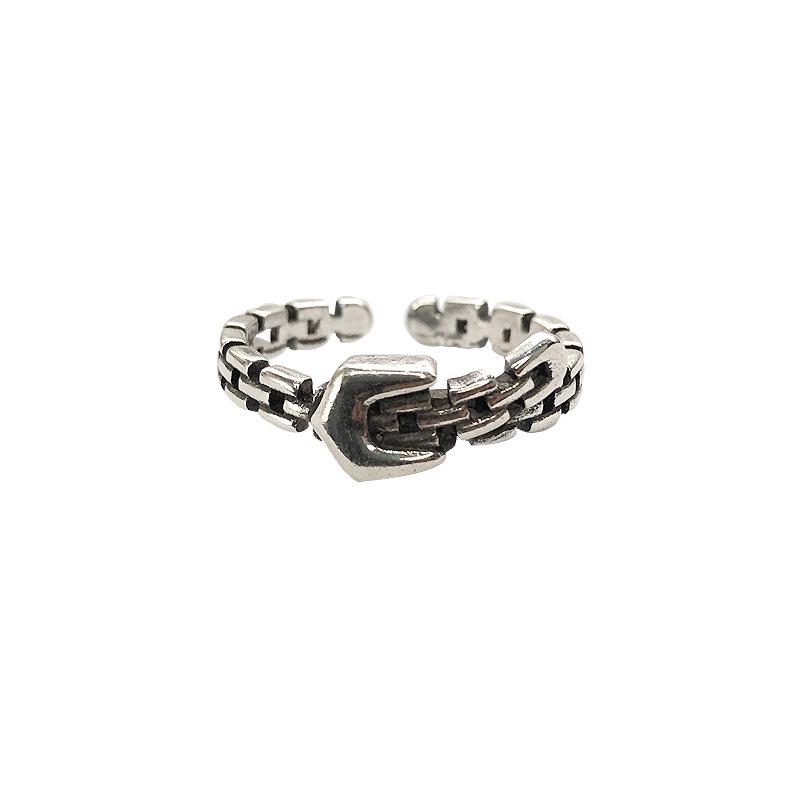 Retro 925 Thai Silver Non-Fading Open Ring: Niche Belt Design, Cross-Border Style, Women's Sterling Silver Ring.