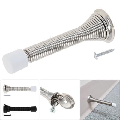 Satin Nickel 3 To 4.7 Inch 1pc Adjustable Spring Door Stopper Rubber Bumper Wall Protector Heavy Duty Universal Fit
