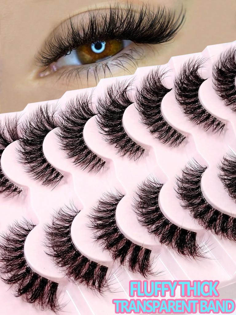 7 Pairs Messy Natural Cat Eye Lashes Clear Band Lashes Cat Eye Look Wispy Lashes Eye End Elongated Full Strip Soft Natural Realistic False Eyelashes