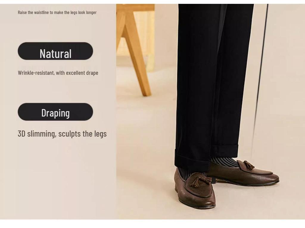 Męskie spodnie neapolitańskie high-end slim-fit, skrócone - ekskluzywne Tony Teacher, styl lekko dojrzały.