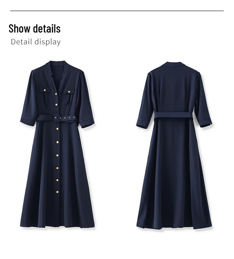 2425406-Early Autumn Waist-Slimming Dress - Women's Simple & Elegant Style