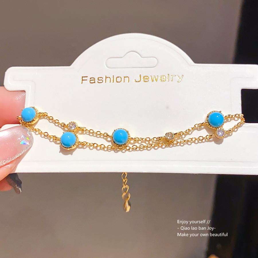 Jewelry Vintage Zircon Double Layer Round Pendant Hand Chain For Women Gift