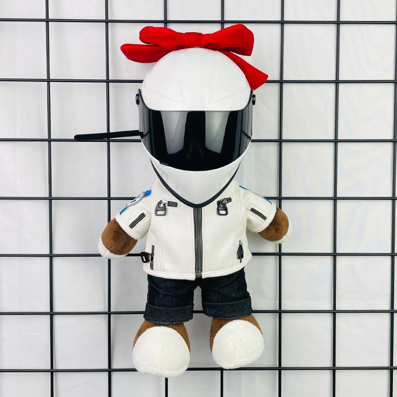 Motorcycle Doll Bear Helmet Model Motorcycle Pendant Doll Plush Doll Doll