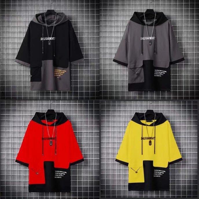 Summer Short Sleeve Hooded T Shirts Casual Clothes Men