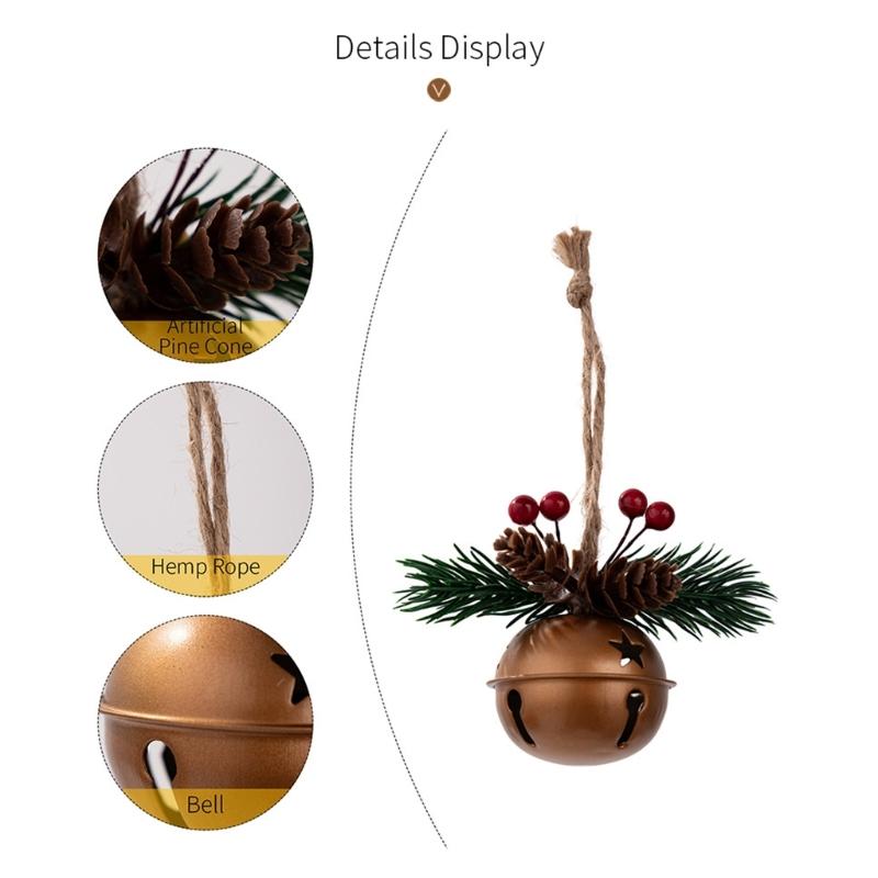 5PCS Metal Bells Hanging Decorations for Christmas Tree Door Window Indoor and Outdoor Holiday Ornaments