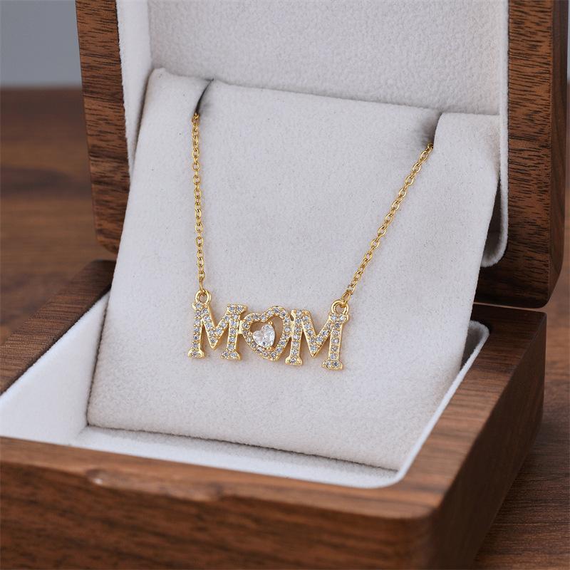 ZAKOL Shiny Micropaved Zirconia MOM MAMA Letter Pendant Necklace Romantic Love Mother's Day Birthday Party Zircon Gift