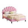 Letto Matrimoniale Imbottito 140 x 200 cm, Struttura con Testiera a Forma di Fiore e Rete a Doghe, per Adulti-Ragazzi in Tessuto di Velluto Amico della Pelle, Letto per Ospiti Rosa