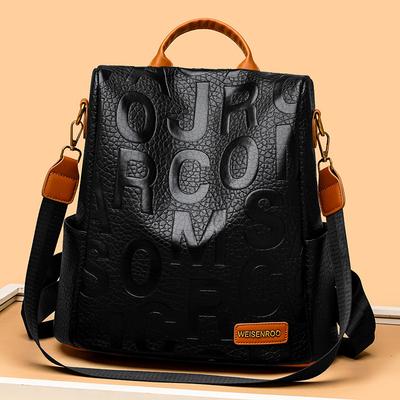 Indented Large Letter Anti-theft Backpack Large Capacity Women's Travel Backpack  Cowhide Pattern Women's Schoolbag