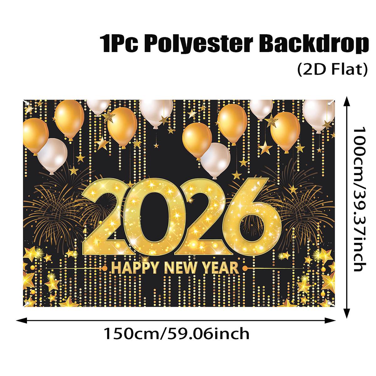 

Черно-золотой фон «С Новым 2026 годом» с блестками и фейерверками, украшение для рождественской вечеринки, фон для фотосъемки, новогодний фотореквизит