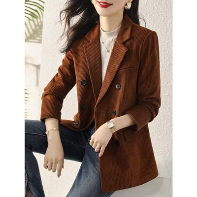 Retro Cordanzugjacke für Damen im Herbst/Winter, lässiger und raffinierter kleiner Blazer im britischen Stil mit High-End-Feeling
