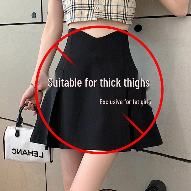 

Plus Size High Waist Black Pleated A-Line Skirt for Women - Spring/Summer Slimming Midi Skirt 4XL чёрный