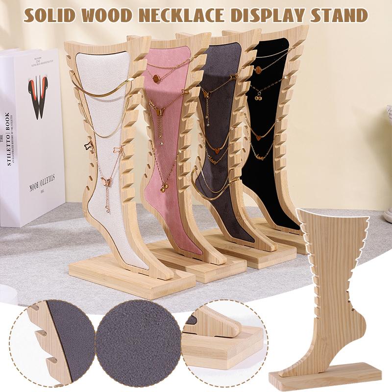 Solid Wood Foot Shape Jewelry Display Stand Necklace Bracelet Rack Pendant Holder Jewelry Store Counter Packaging Display Props