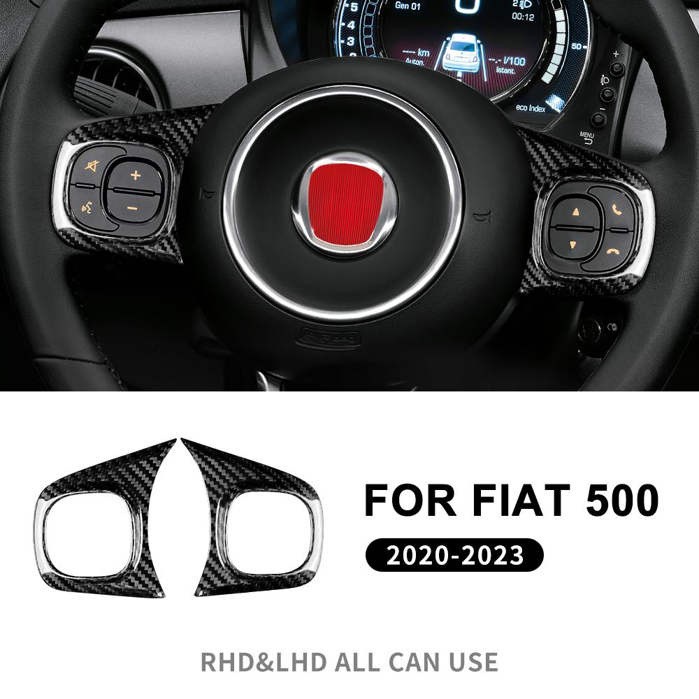 Real Hard Carbon Fiber Car Steering Wheel Button Cover For Fiat 500 Abarth 595 695 Interior Trim Accessories