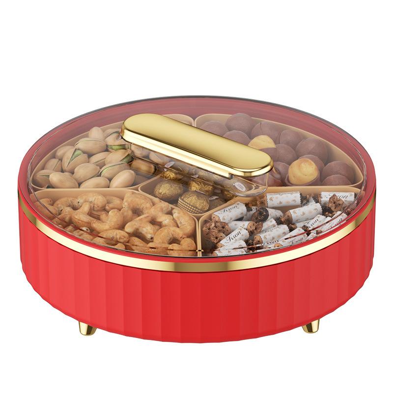 Candy Box Home Living Room Candy Plate Dried Fruit Box Grid With Lid Fruit Plate Rotating Dried Fruit Plate Happy Candy Box