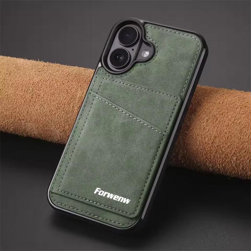 Business Flip Leather Case for iPhone 17 Air 16E 16 15 14 13 12 11 Pro Max Plus Mini Built-in Magnetic Wallet Card Phone Cover